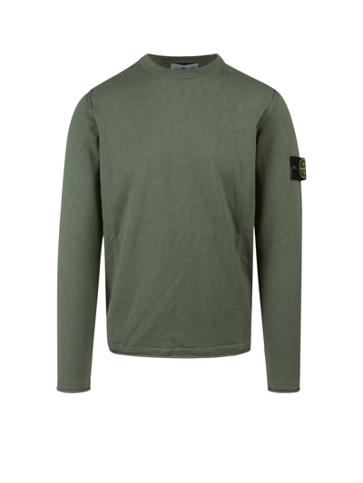 Stone Island Cotton Sweater With Logo Patch - Atterley In Sage