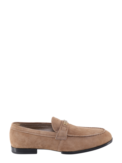 Tod's Suede Loafer With Metal Tag - Atterley In Neutral