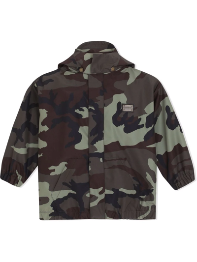 Dolce & Gabbana Kids' Camouflage-print Lightweight Jacket In Green