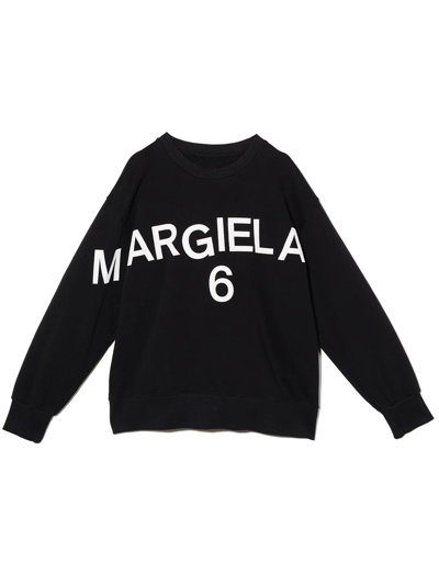 Mm6 Maison Margiela Kids' Logo-print Crew-neck Sweatshirt In Nero