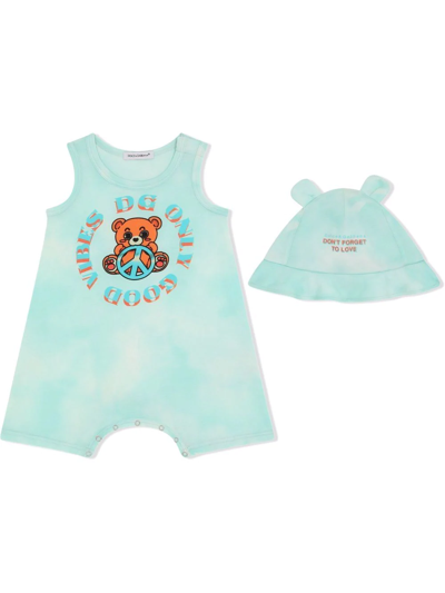 Dolce & Gabbana Babies' Good Vibes Teddy-print Shortie In Green