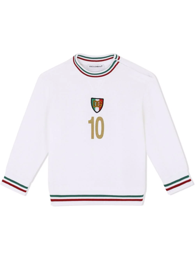 Dolce & Gabbana Babies' Long-sleeved Logo Football Top In White
