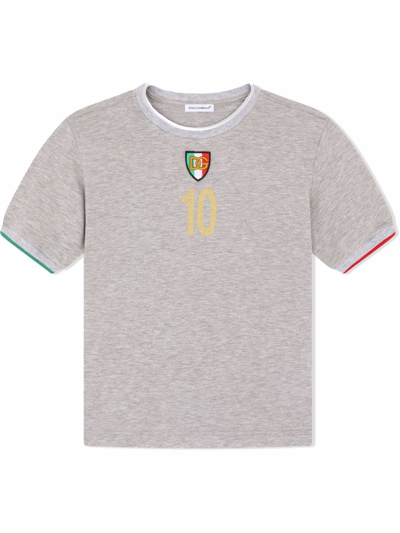 Dolce & Gabbana Kids' Football-inspired Logo T-shirt In Grey
