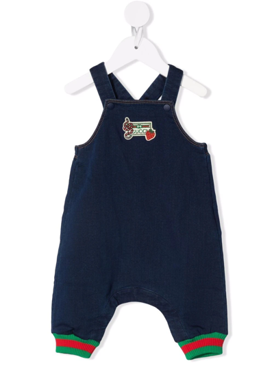 Gucci Babies' Embroidered-logo Dungarees In Blue
