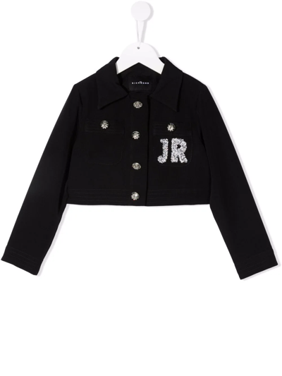 John Richmond Junior Teen Logo-embroidered Denim Jacket In Black