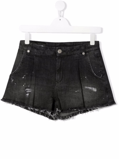 Dondup Kids' Distressed-effect Denim Shorts In Black