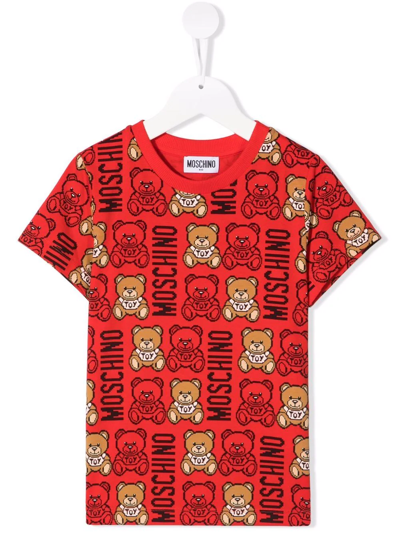 Moschino Kids' Teddy Bear Logo-print T-shirt In Red