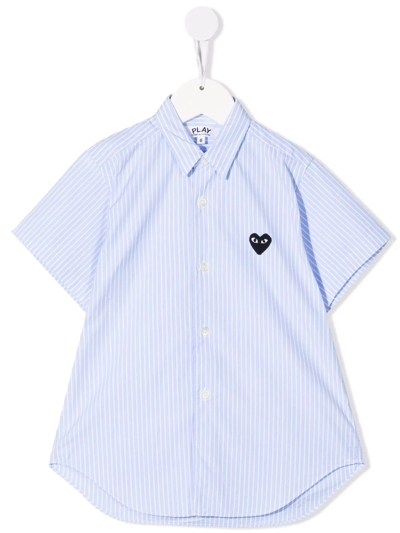Comme Des Garçons Play Kids' Appliqué-heart Shortsleeved Striped Shirt In Blue