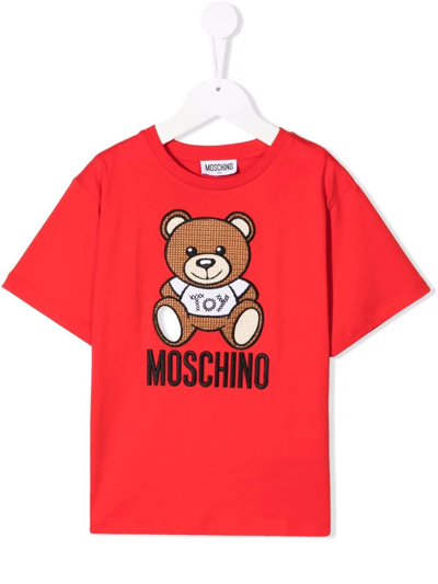 Moschino Kids' Teddy Bear Logo-print T-shirt In Red