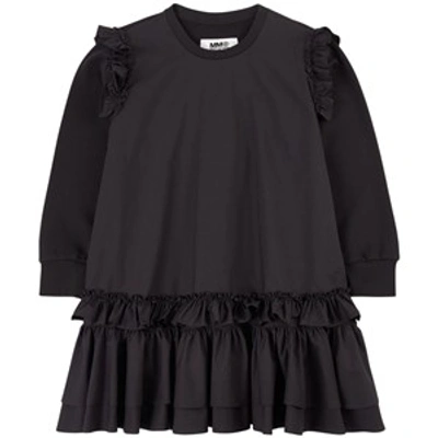 Mm6 Maison Margiela Kids Black Ruffle Long Sleeve Dress