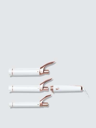 T3 Twirl Trio Interchangeable Clip Curling Iron Set: 1”, 1.25”, 1.5” In White Rose Gold