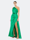 Mac Duggal One-shoulder Satin Faux Wrap Gown In Emerald Green