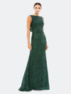 Mac Duggal Sequin Draped Gown In Emerald Green