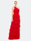 Mac Duggal One-shoulder Tiered Ruffle Gown In Red
