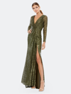 Mac Duggal Sequin Long Sleeve Gown In Olive