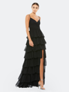 Mac Duggal Sleeveless Tiered Ruffle Gown In Black