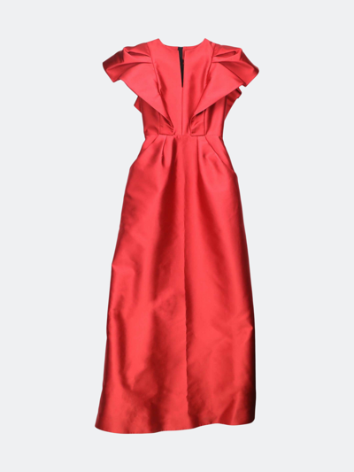 Dice Kayek Women's Red Ruffle Shoulder Gown Dress
