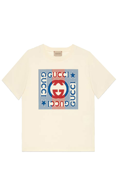 Gucci Kids' 印花大廓型棉质t恤 In White