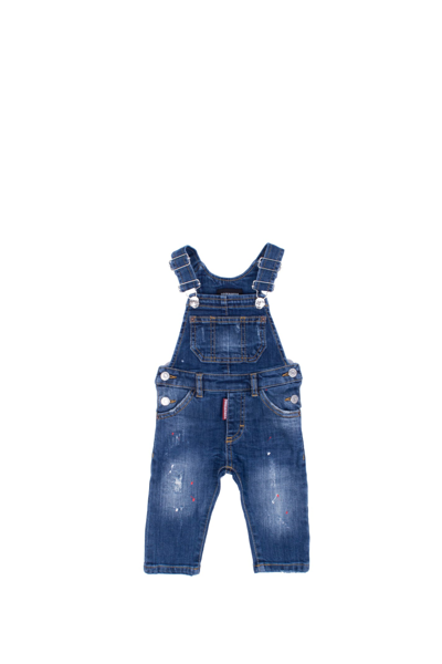 Dsquared2 Babies' Distressed And Printed Denim Dungarees In Blue