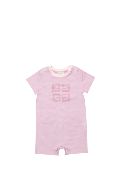 Givenchy Pink Romper For Baby Girl With Fuchsia And White Logo In Rose