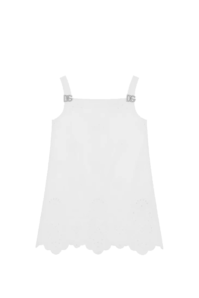 Dolce & Gabbana Kids' Short Dress In Poplin Embroidered Sangallo In White