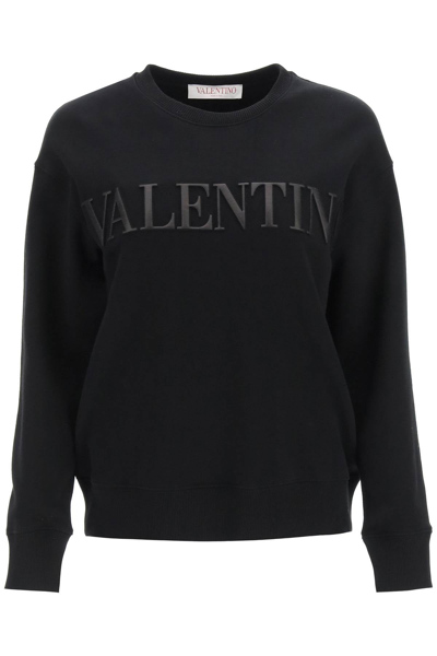 Valentino Embroidered Logo Cotton Sweatshirt In Black