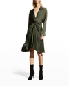 Zadig & Voltaire Rozo Twist-detail Satin Shirt Midi Dress In Kaki