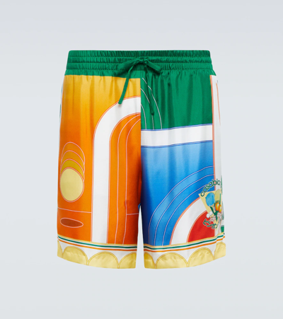 Casablanca Men's Silk Shorts - Reve De Tennis Print In Pay Sage