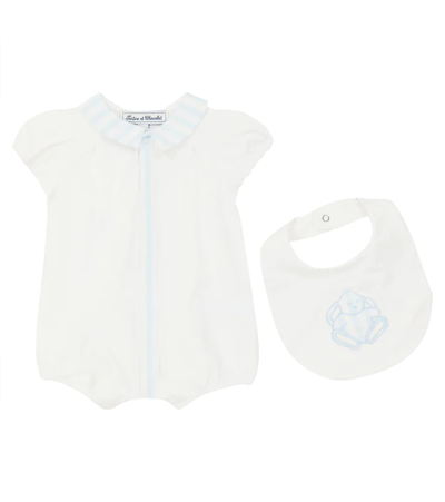 Tartine Et Chocolat Baby Set Of Cotton Romper And Bib In Bleu Ciel