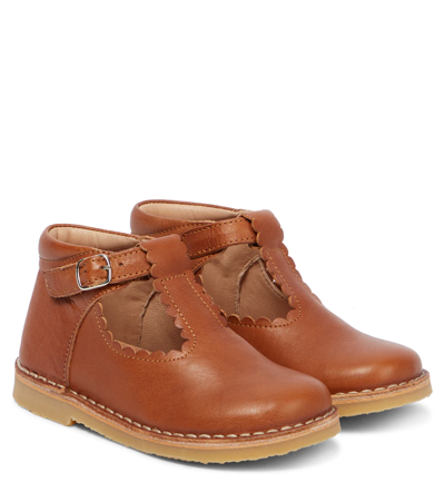 Petit Nord Kids' T-bar Leather Booties In Cognac