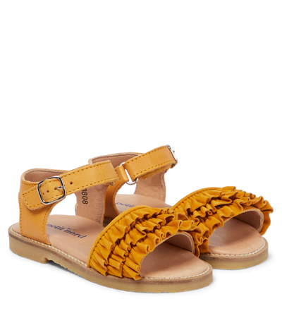 Petit Nord Kids' Ruffled Suede Sandals In Sunflower