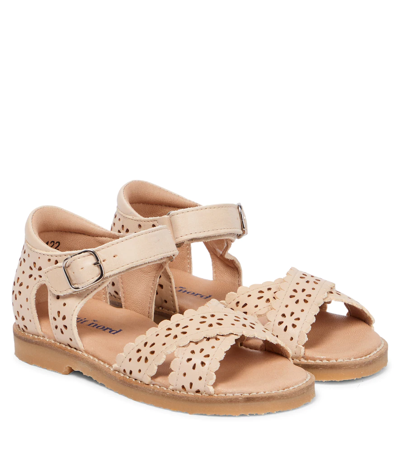 Petit Nord Kids' Scalloped Leather Sandals In Cream