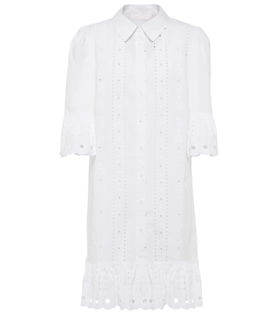 See By Chloé The Cards Ruffled Broderie Anglaise Cotton-poplin Shirt Dress In White