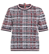 THOM BROWNE CHECKED COTTON-BLEND T-SHIRT