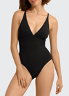 Eres Larcin Deep V Triangle One-piece Swimsuit In Noir