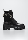 Prada Leather Zip Pocket Combat Booties In Nero