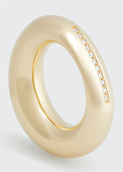 Lauren Rubinski Yellow Gold Large Thick Band Ring With Diamonds In Yg