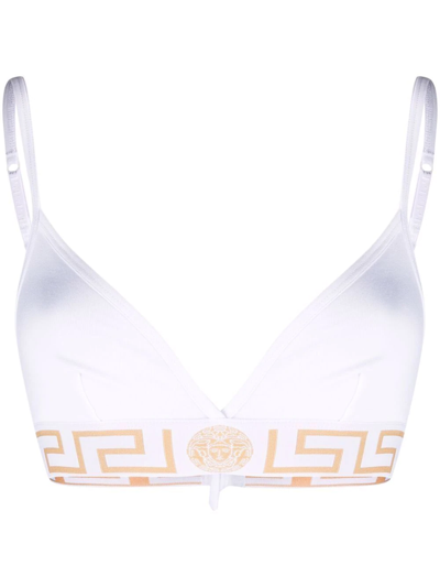 Versace Greca Border Triangle Bralette In 白色