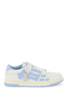 Amiri Skel Textured And Smooth Leather Sneakers In Bianco, Celeste