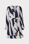 Milly Liv Abstract Zebra Print Long Sleeve Dress In Navy/ecru