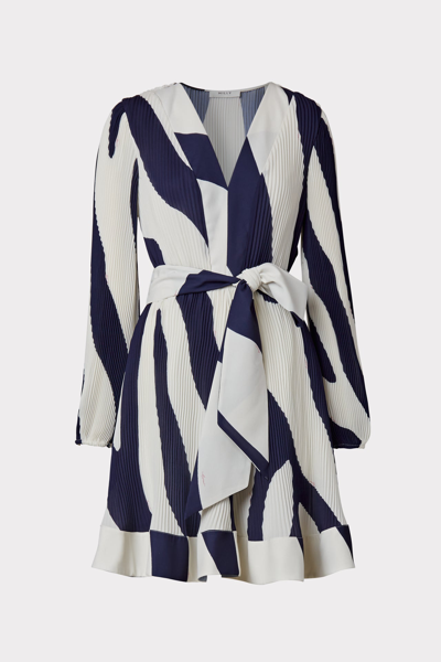 Milly Liv Abstract Zebra Print Long Sleeve Dress In Navy/ecru