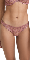 Fleur Du Mal Lily Foil Satin-trimmed Embroidered Stretch-tulle Thong In Rose Gold