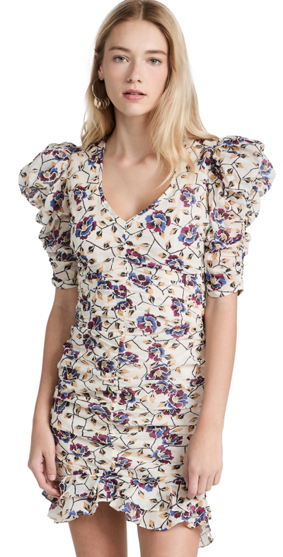 Isabel Marant Étoile Floral-print Puff Sleeve Dress In White,black,yellow