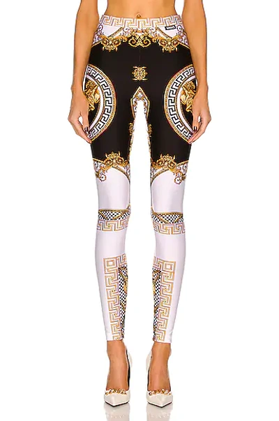 Versace Black & White 'la Coupe Des Dieux' Leggings In Multicolor
