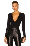 Fleur Du Mal Margo Lace Long Sleeve Thong Bodysuit In Black