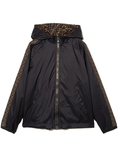 Fendi Kids' Reversible Ff-motif Hooded Jacket In Black