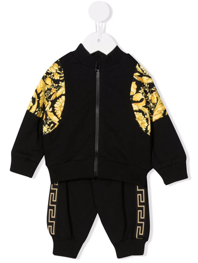 Versace Babies' Baroque-print Tracksuit Set In Black