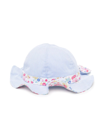 Miki House Babies' Floral-print Ribbon-trim Sun Hat In Blue