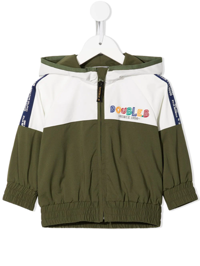 Miki House Kids' Slogan-embroidered Zip-up Jacket In Green