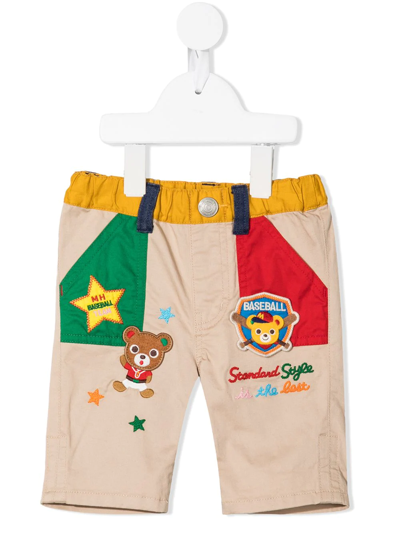Miki House Kids' Bear Patch-detailed Shorts In Brown
